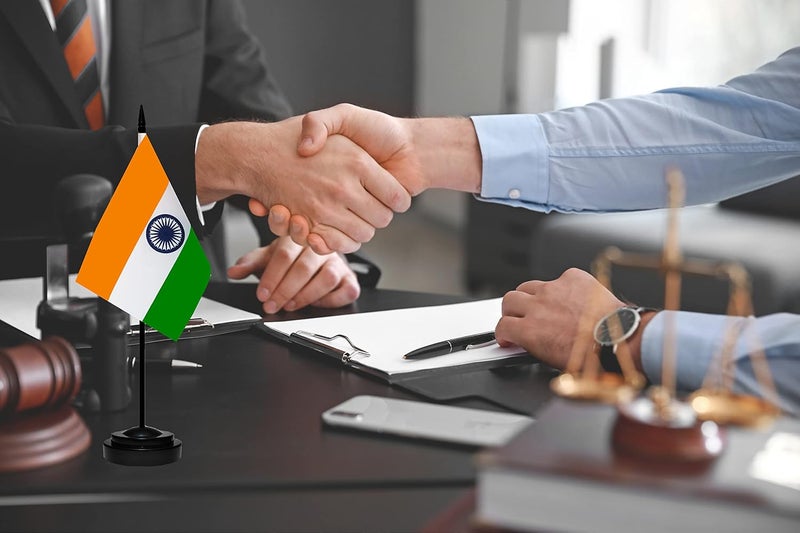 tibijoy India Indian Deluxe Desk Flag Set Small Mini Miniature India Indian Table Desktop Flags With Solid Pole, Black Base and Spear Top(2 Pack) - Image 5